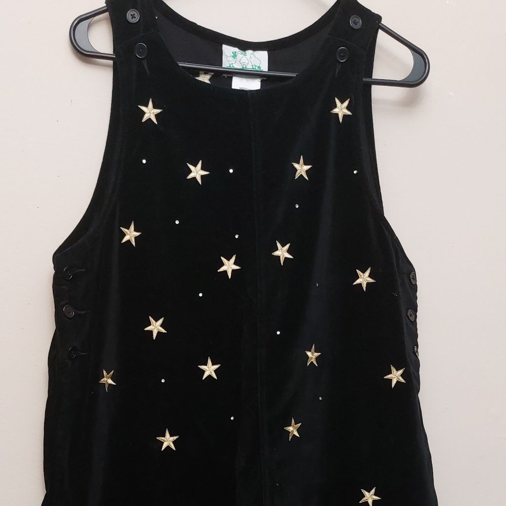 Quacker Factory Velvet Jumper Dress with Embroidered Gold Stars - NWT - L